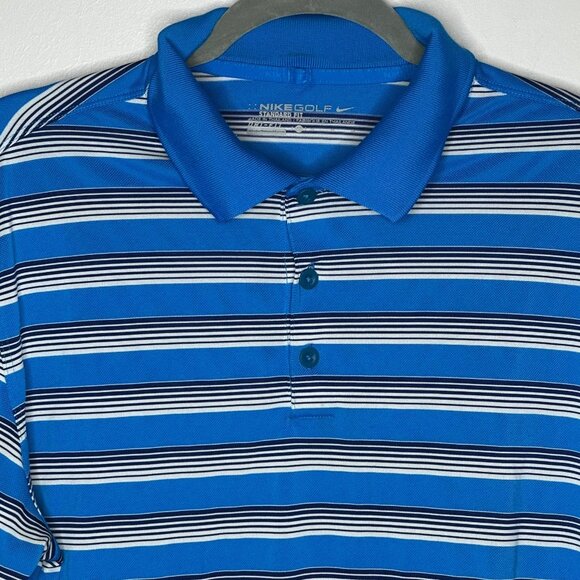 Nike Golf Mens Standard Fit Polo Shirt Blue White Striped Polyester Size L - Picture 6 of 8